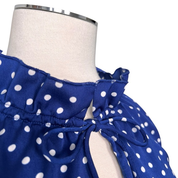 J. CREW FACTORY Polka Dot Ruffle Blouse Sleeveless Style A8174 Blue White Sz 0 - Picture 5 of 13